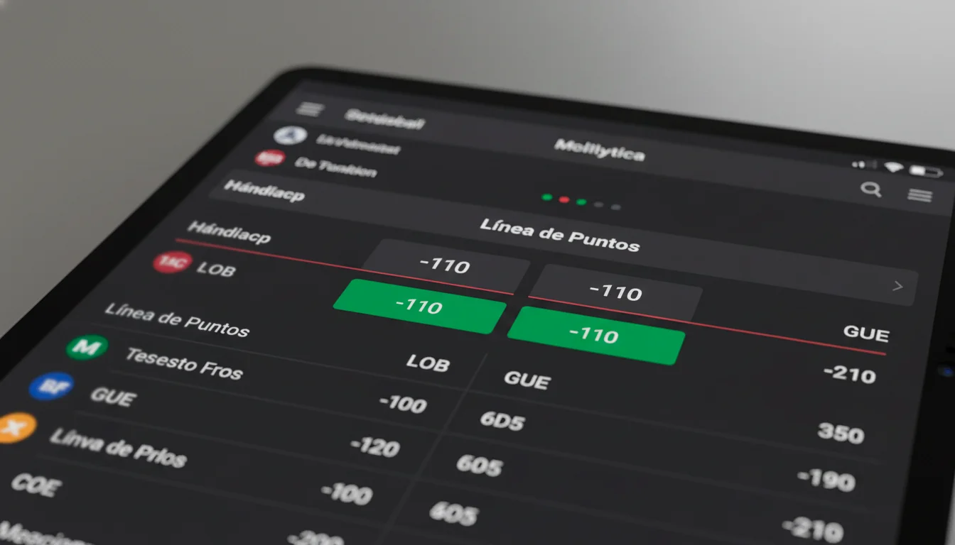 Pantalla de sportsbook mostrando una línea de spread de college football con cuota -110 en ambos lados del mercado